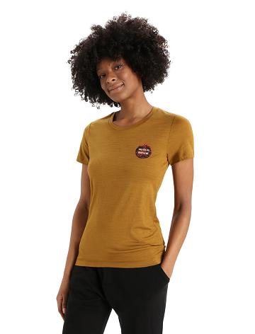 Dámské Tričko Icebreaker Merino Tech Lite II Krátké Sleeve Natural Alps Hnědé | CZ 1343NWYB